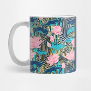 Art Deco Lotus Flowers in Pink & Navy Mug